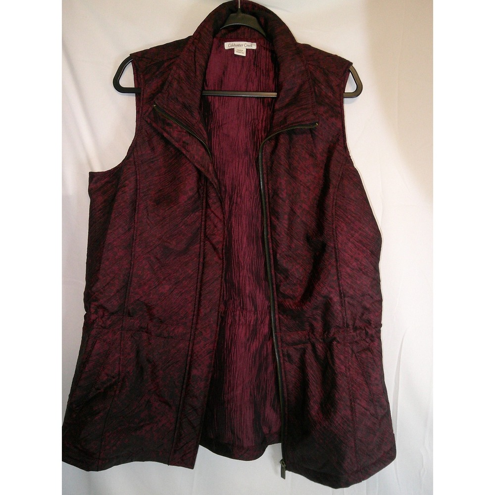 Coldwater Creek Burgundy Black Jacquard Zippered Vest Women's M 10-12‎